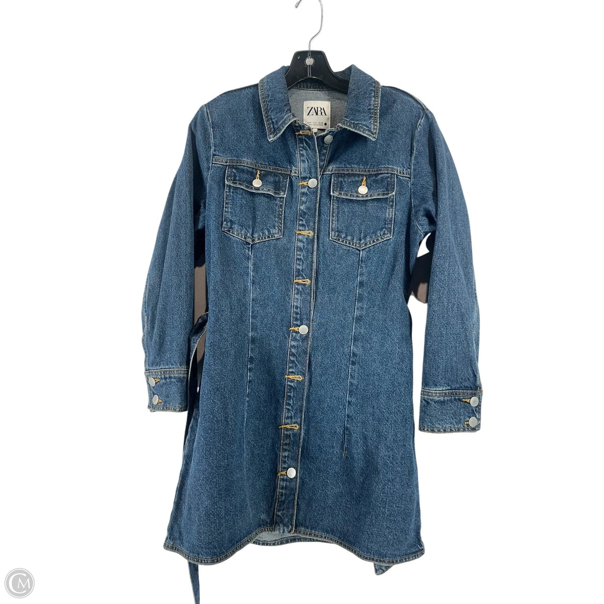 Dress Casual Midi By Zara In Blue Denim, Size: M